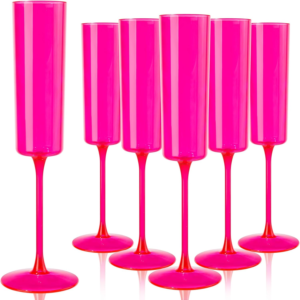 Hot Pink Square Plastic Champagne Flutes, Steammed, Clear Design (6 oz) — view 10