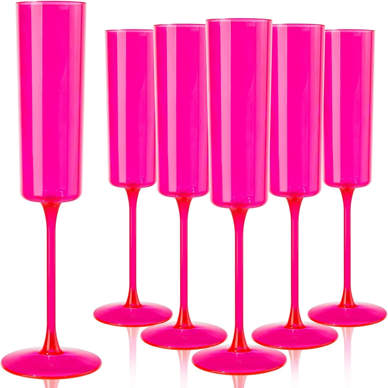 Hot Pink Square Plastic Champagne Flutes, Steammed, Clear Design (6 oz) — view 10