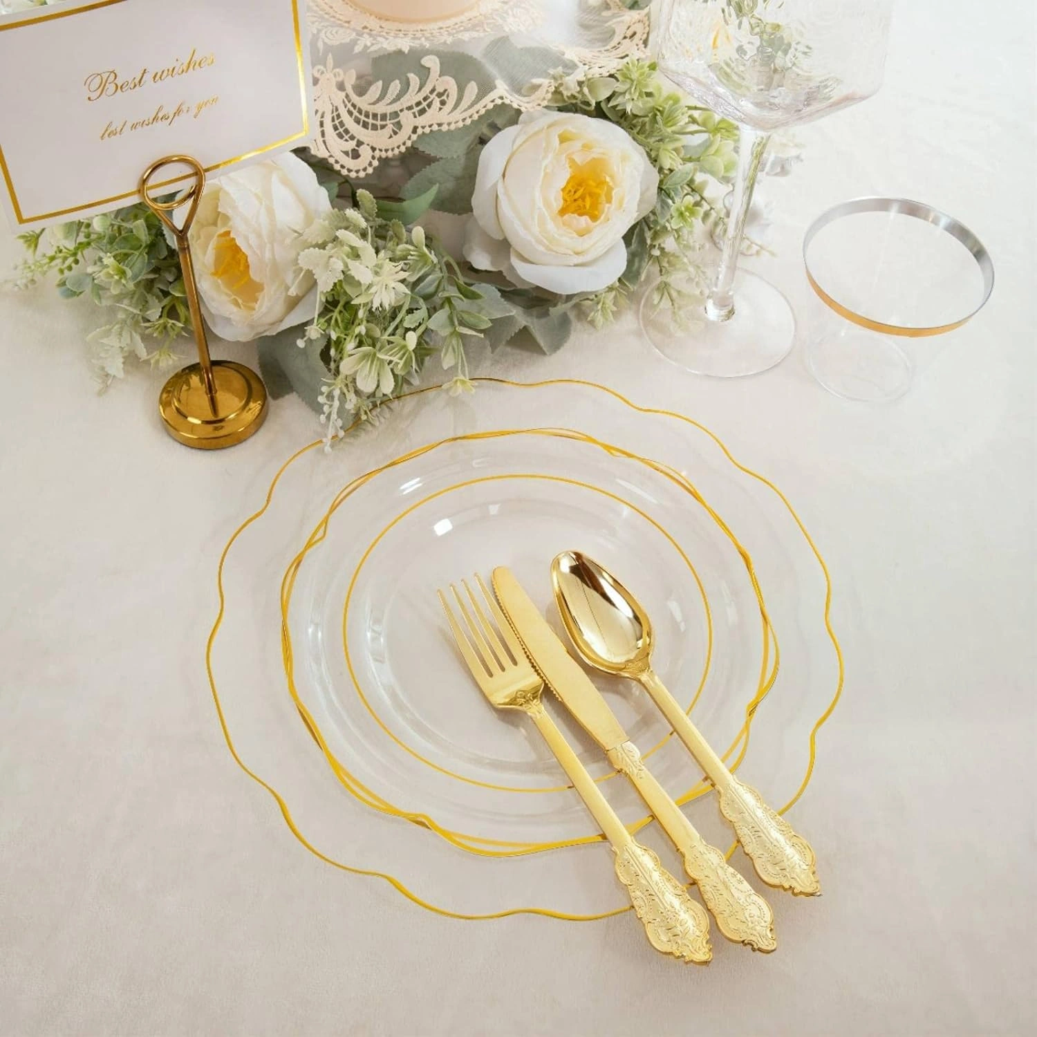 Clear Gold NOCCUR Plates with Disposable Silverware — view 9