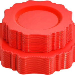 Red Disposable Plastic Plates-Heavy duty plate for party/wedding/anniversary 30 dinner plates and 30 dessert/salad plates — view 11
