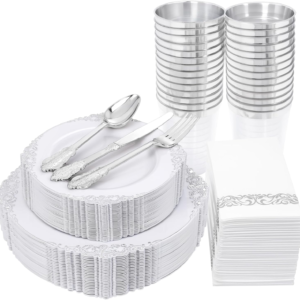 Silver & White Dinnerware Set for 25 Guests — view 11