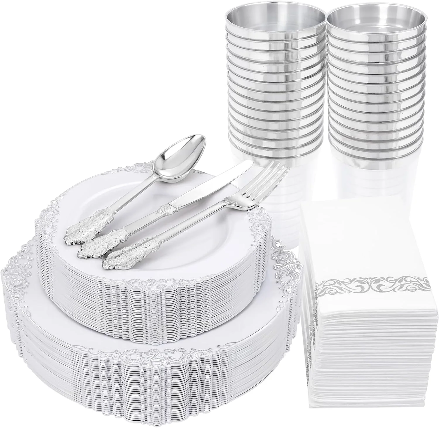 Silver & White Dinnerware Set for 25 Guests — view 11