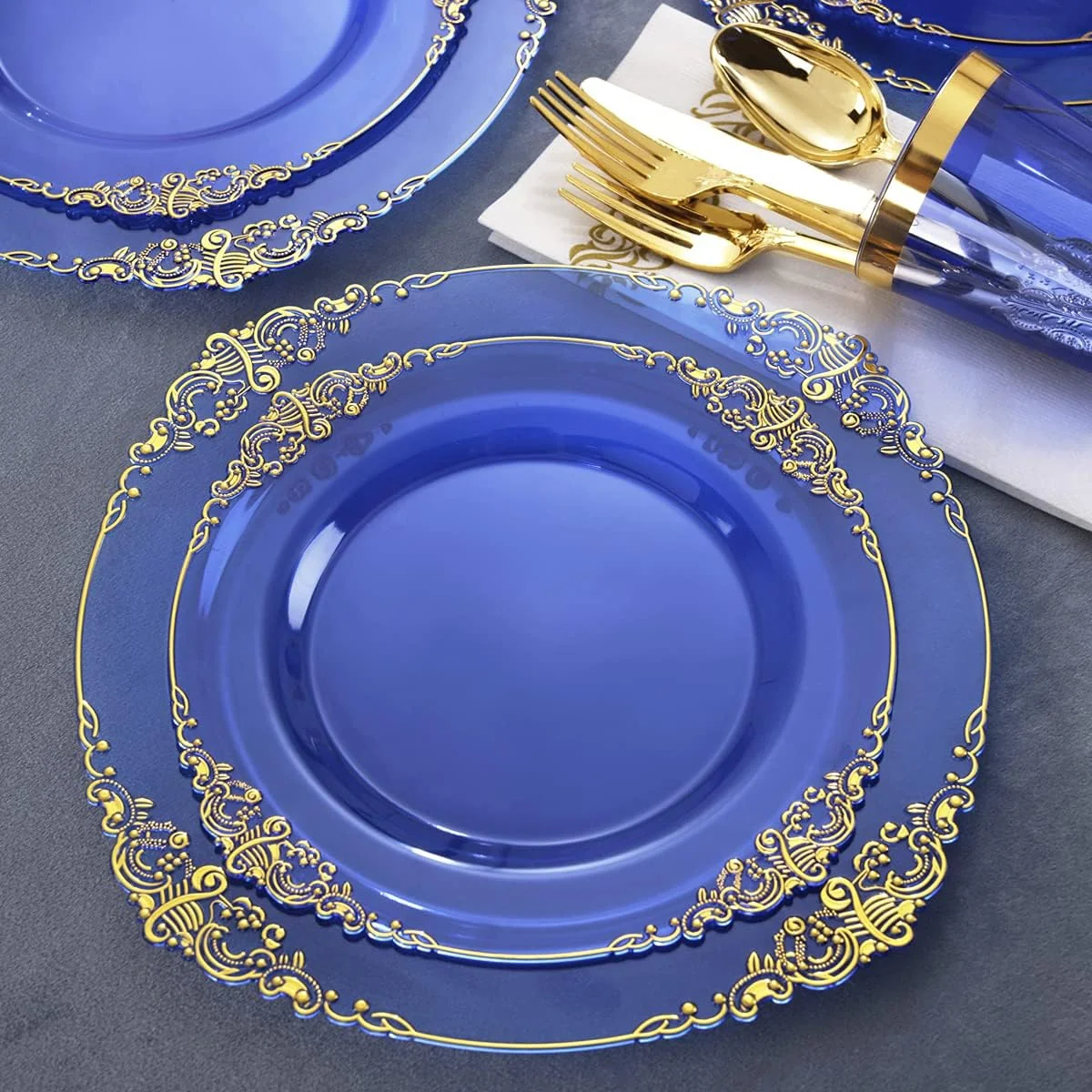 Blue & Gold Dinnerware Set for 25 Guests — view 12