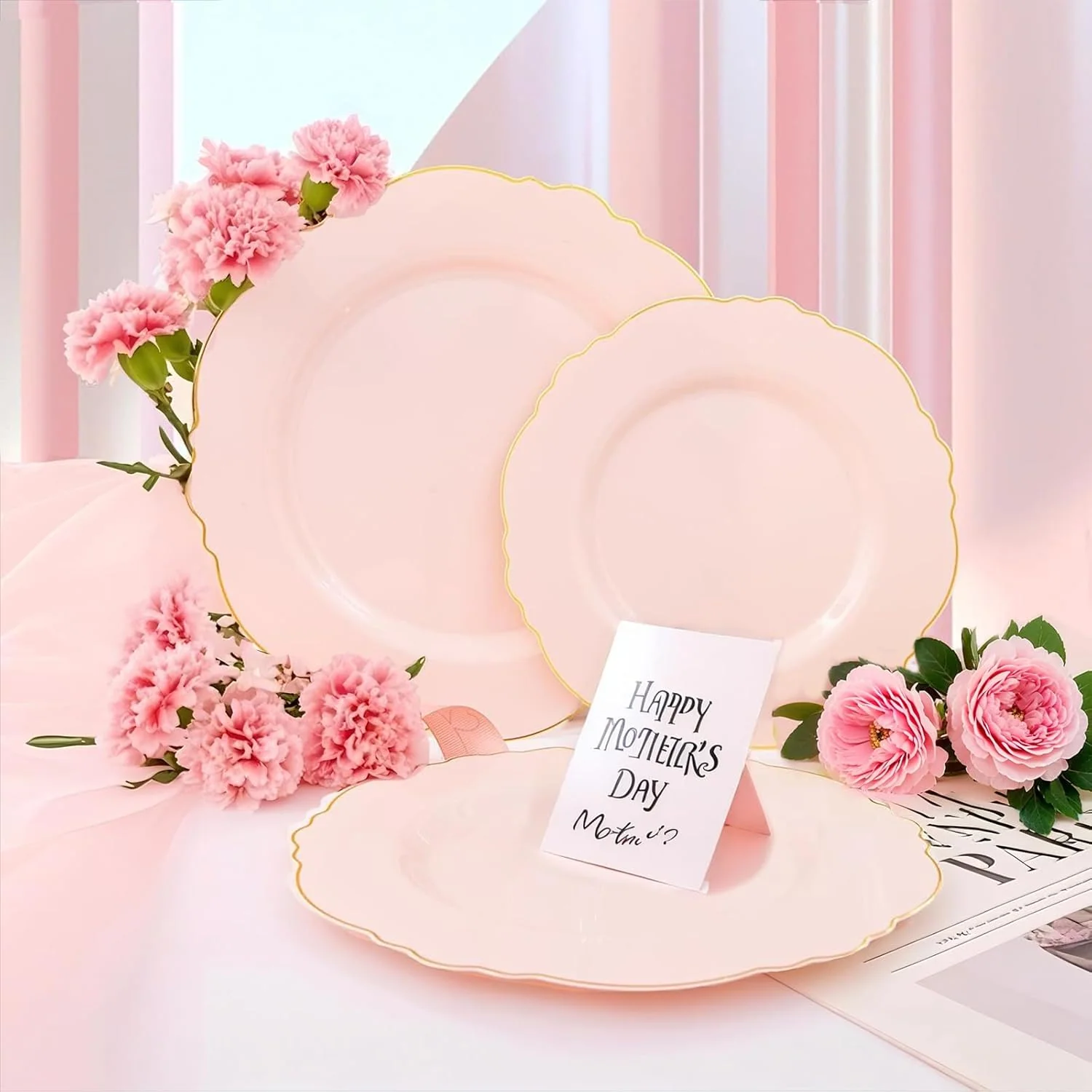 Pink And Gold Baroque Plastic Plates (100 Pieces) — view 10