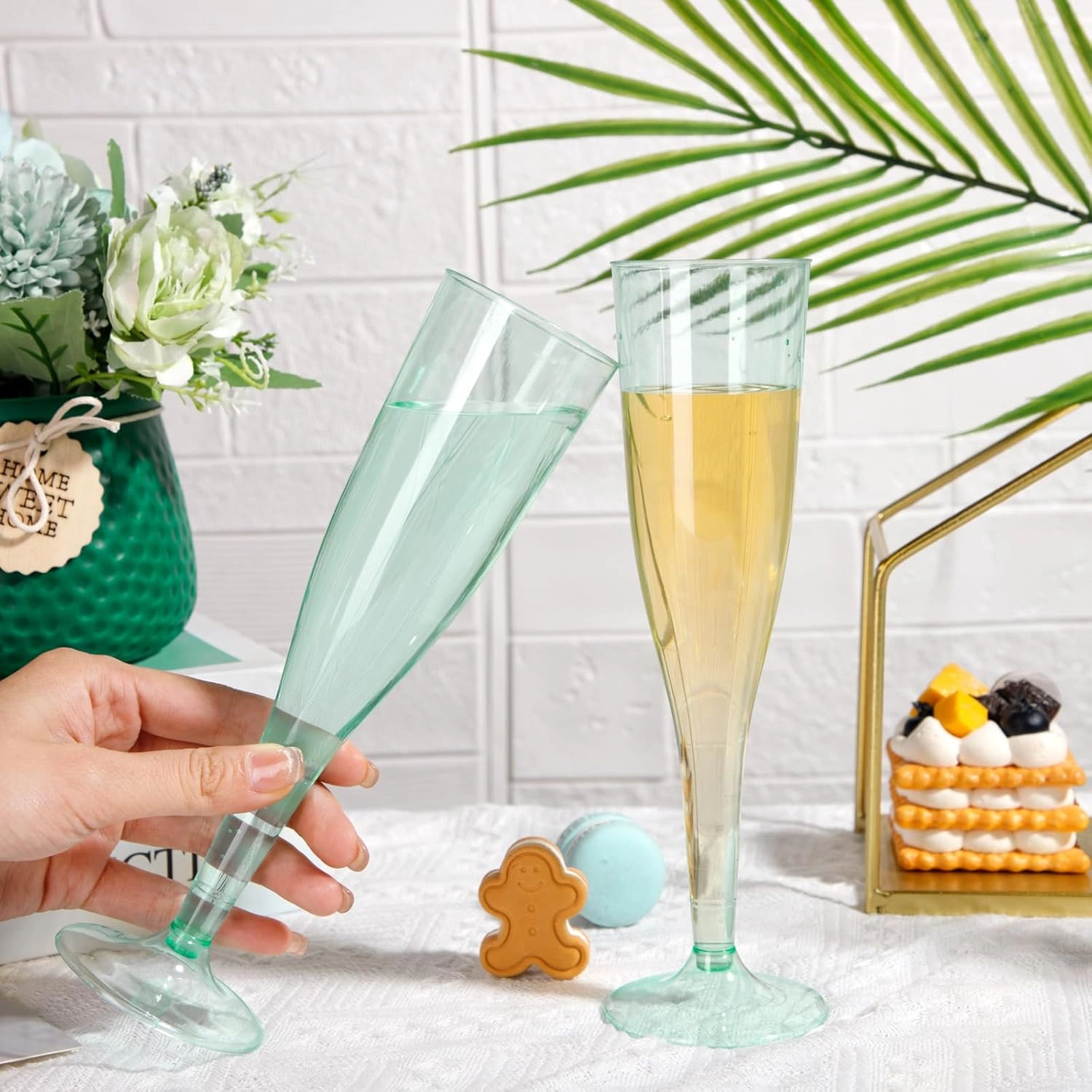 Clear Green Plastic Champagne Flutes — view 14
