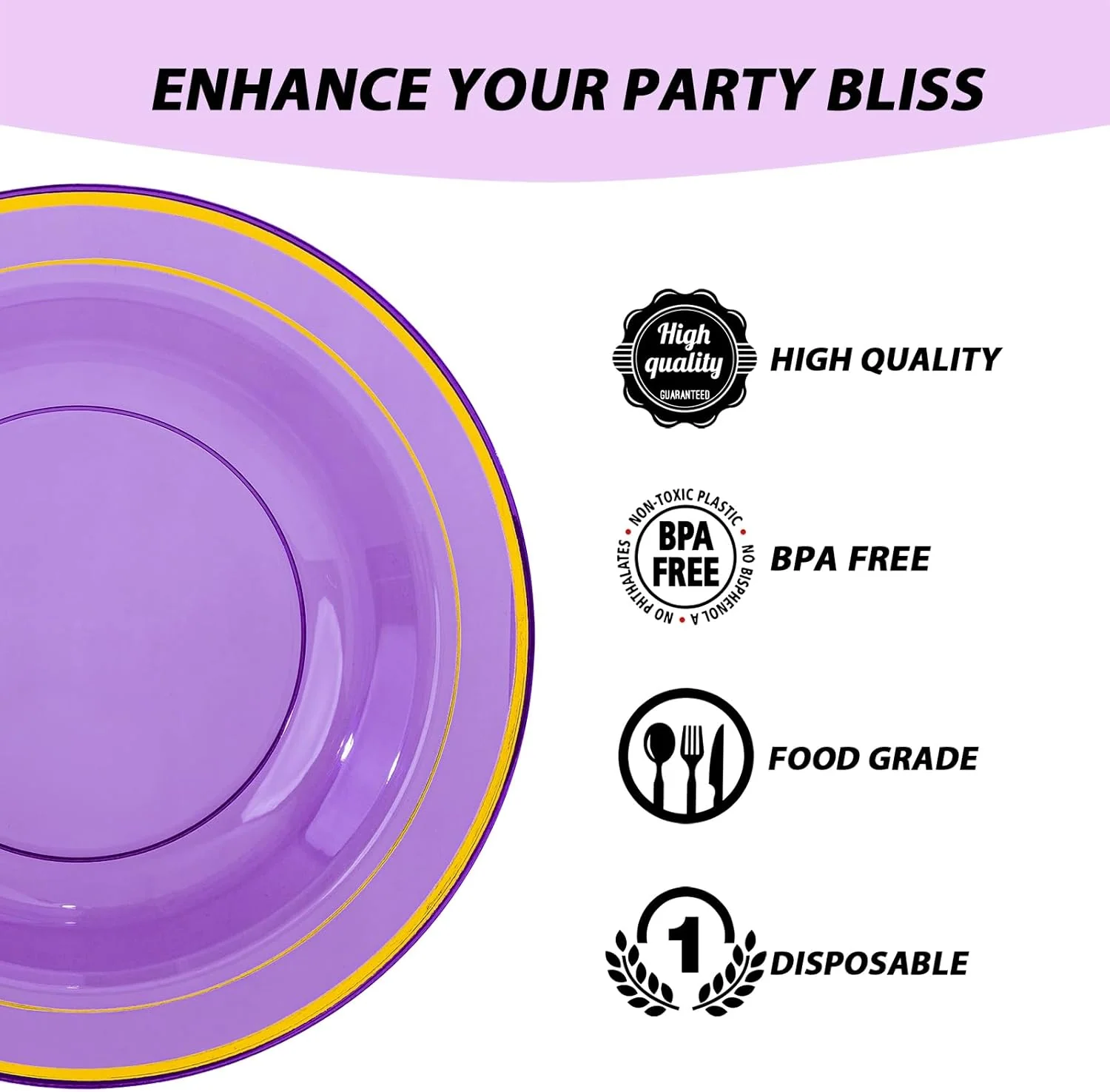 Purple Plastic Bowls with Gold Rim — view 13