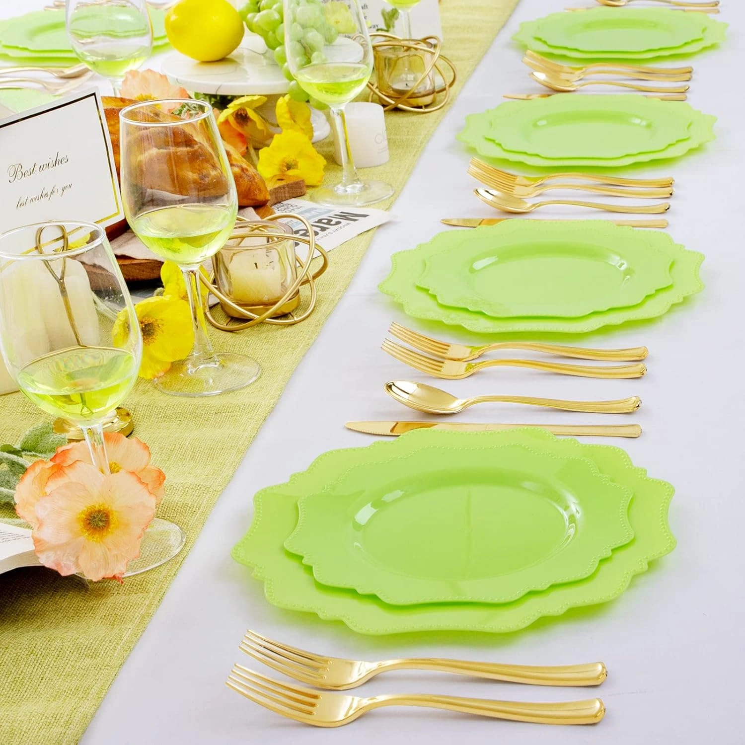 Light Green Disposable Plastic Plates-Heavy duty plate for party/wedding/anniversary 30 dinner plates and 30 dessert/salad plates — view 11