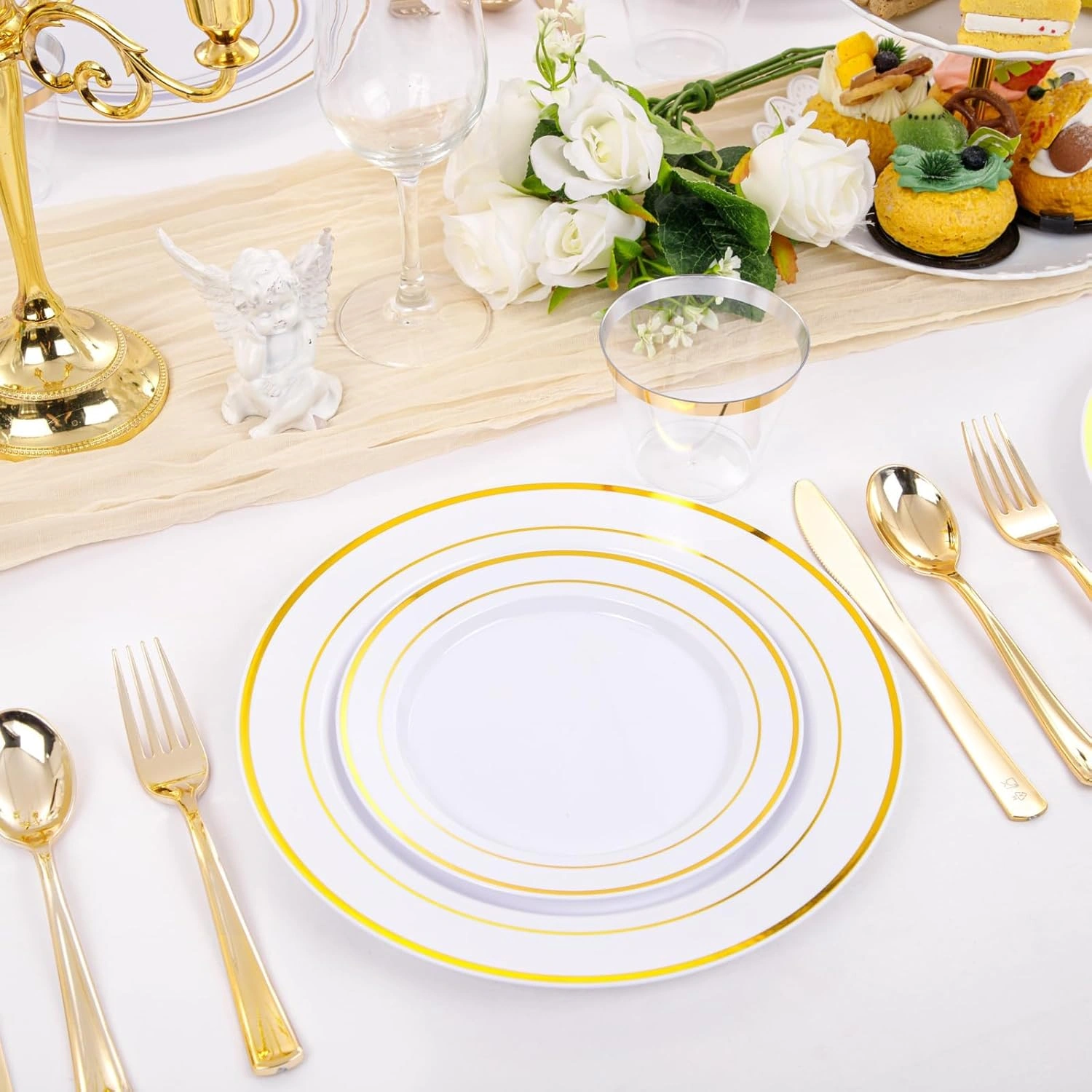 White & Gold Deluxe Disposable Dinnerware Set — view 11