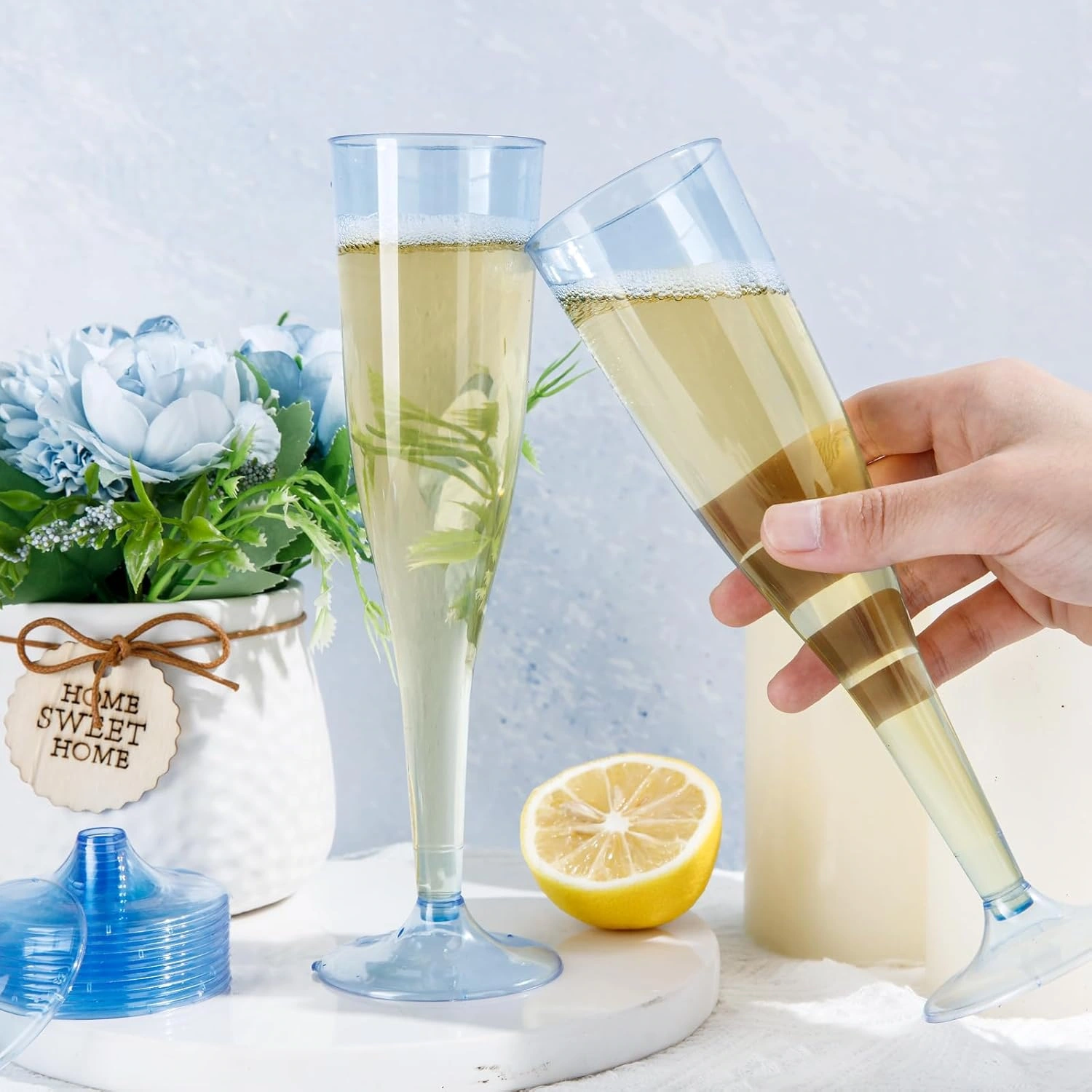 Clear Blue Plastic Champagne Flutes — view 15