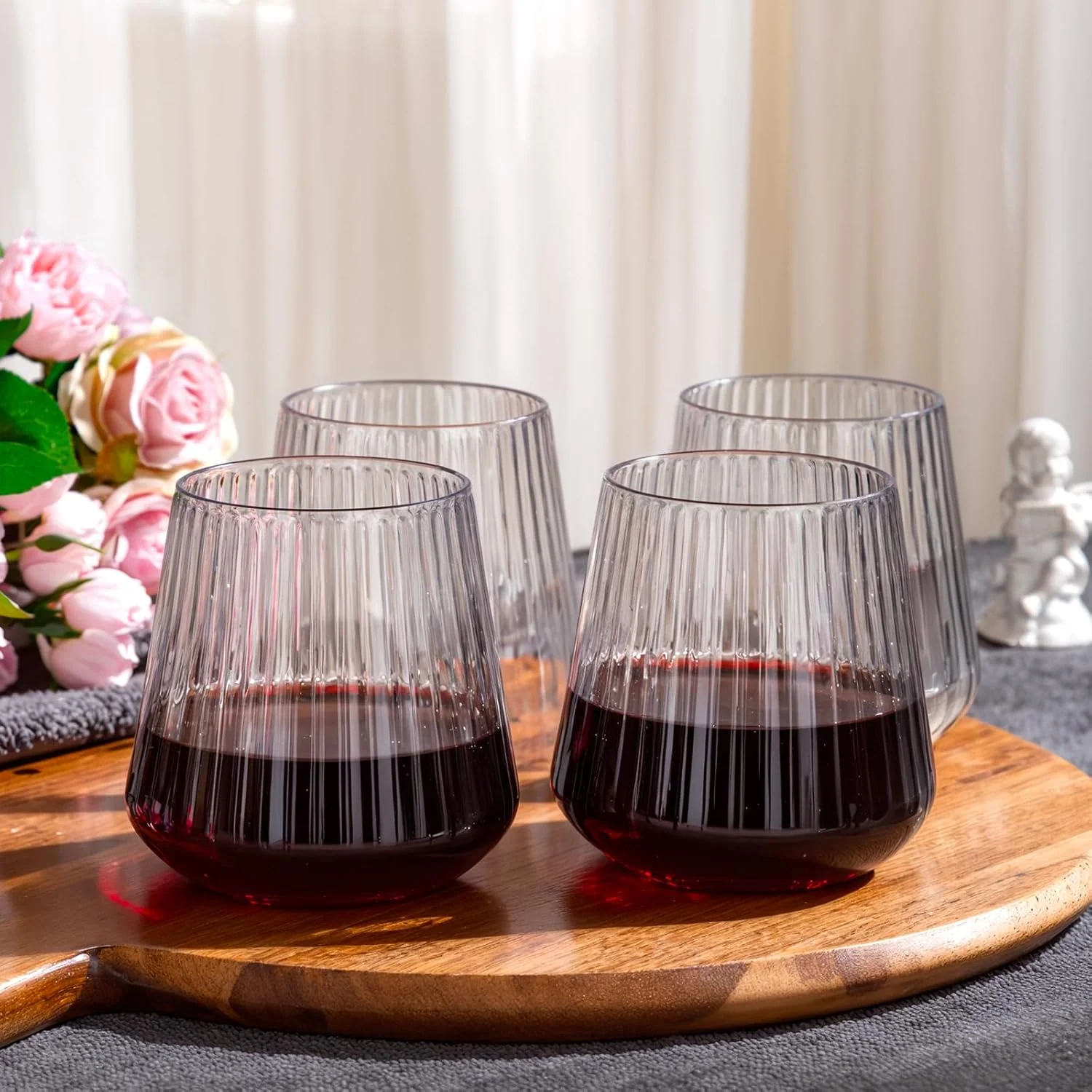 Reusable Plastic Wine Glasses, 30-Pack, Ribbed Design (14 oz, 30 Pack) — view 12