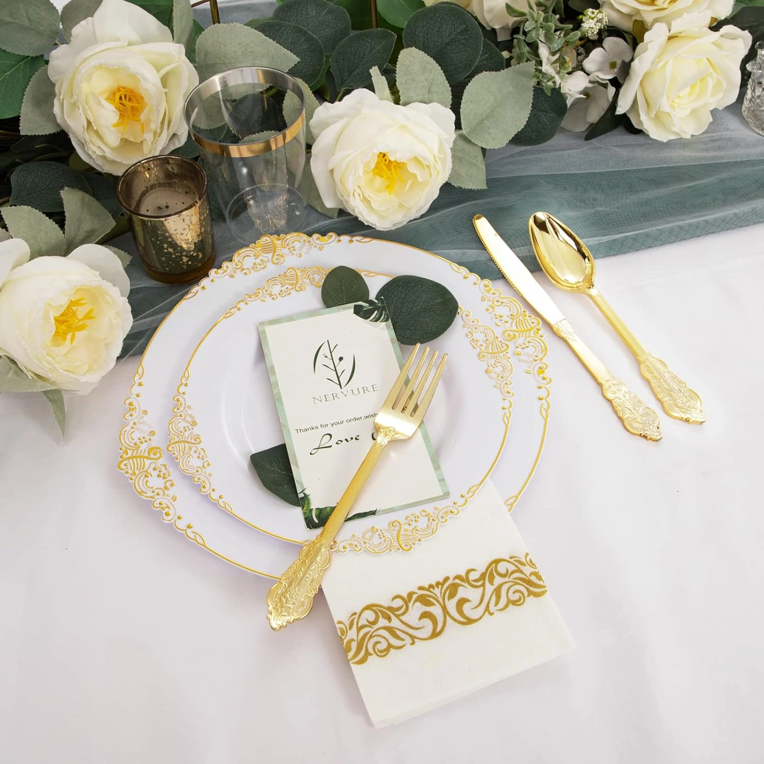 Gold Dinnerware Set for 25 Guests — view 11