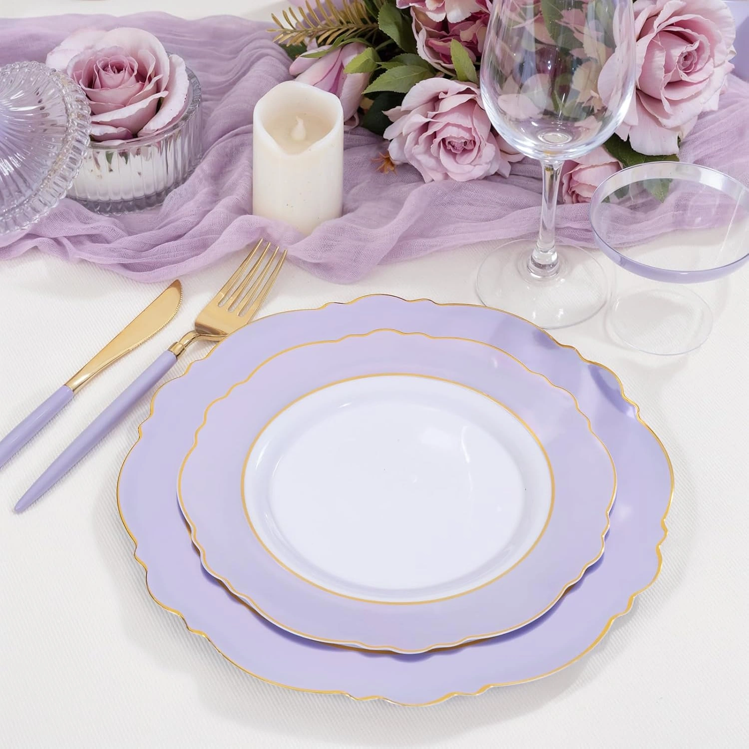 Purple And Gold Baroque Plastic Plates (60 Pieces) — view 14