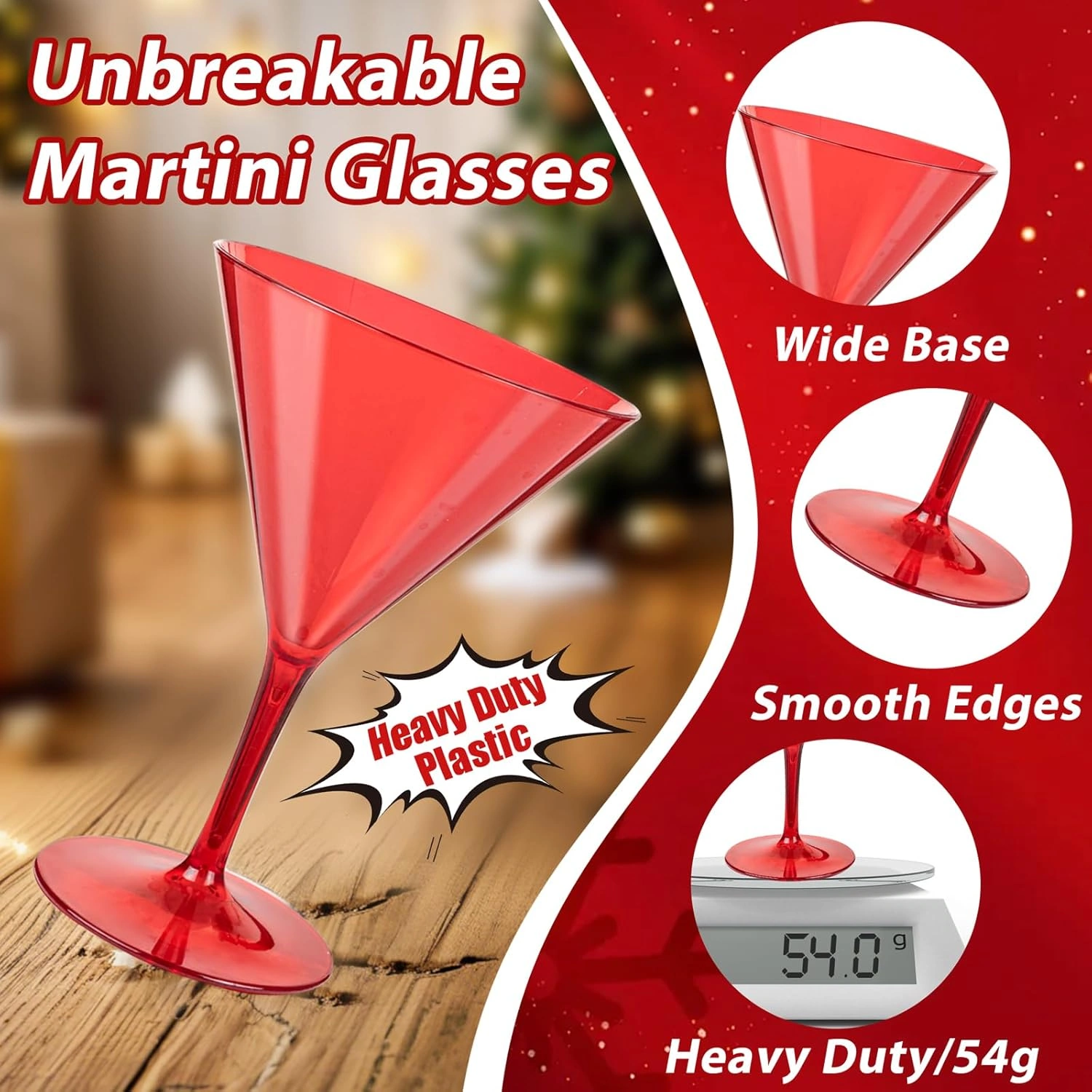 Red Liacere Martini Glasses Set of 6-11 oz Plastic Martini Cocktail Glasses with Stem-Reusable Cocktail Glasses for Bar,Margarita,Whiskey,Gin,Tequila,BPA-Free — view 13