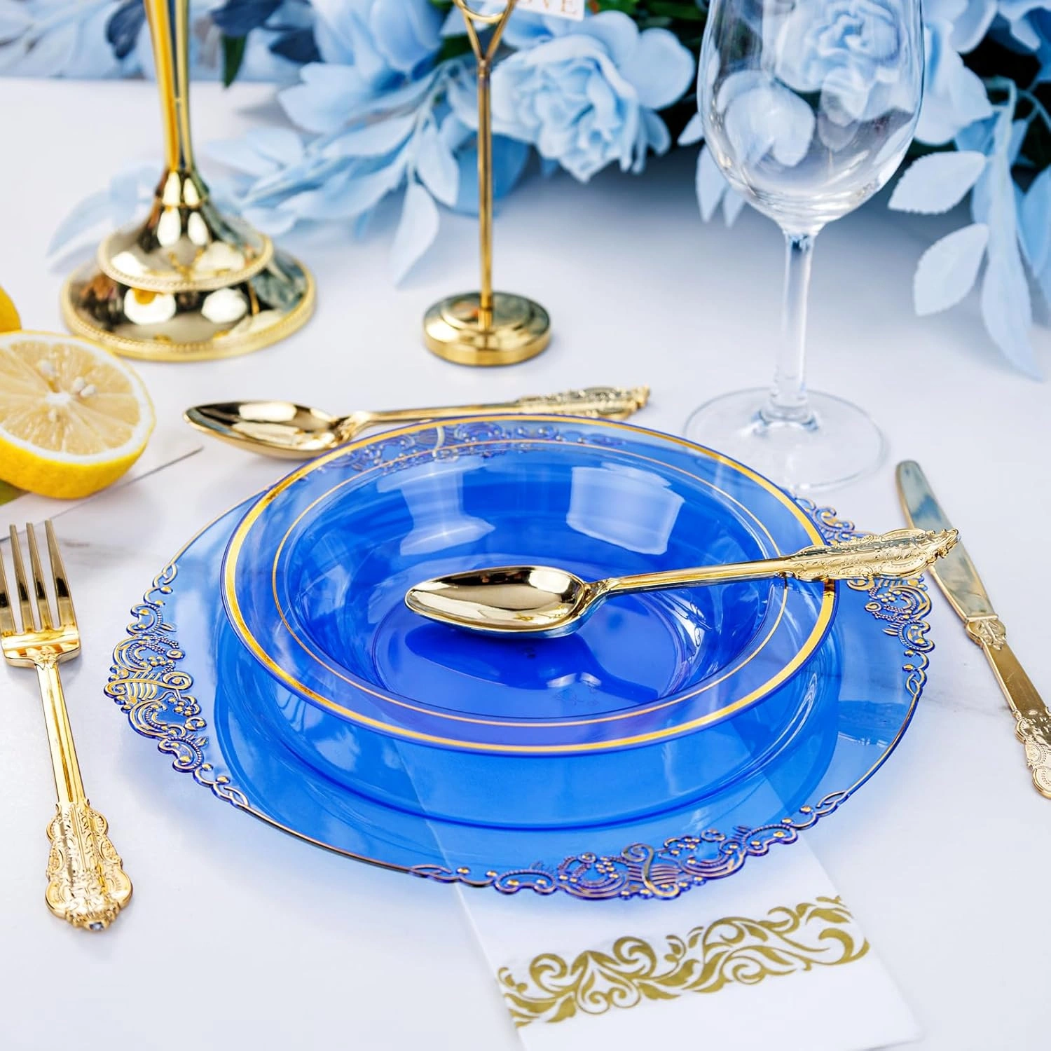 Blue Plastic Bowls with Gold Rim — view 12
