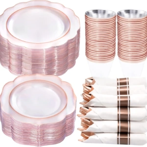 Clear Rose Gold NOCCUR Plates with Disposable Silverware — view 8