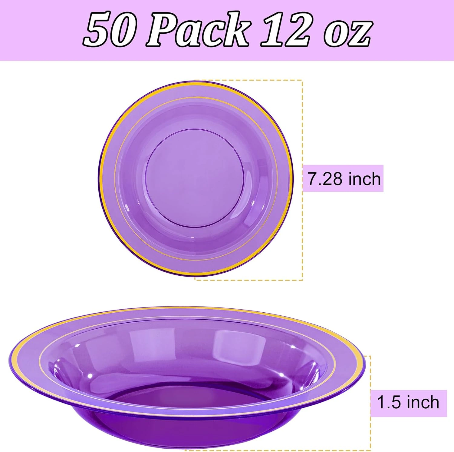 Purple Plastic Bowls with Gold Rim — view 16
