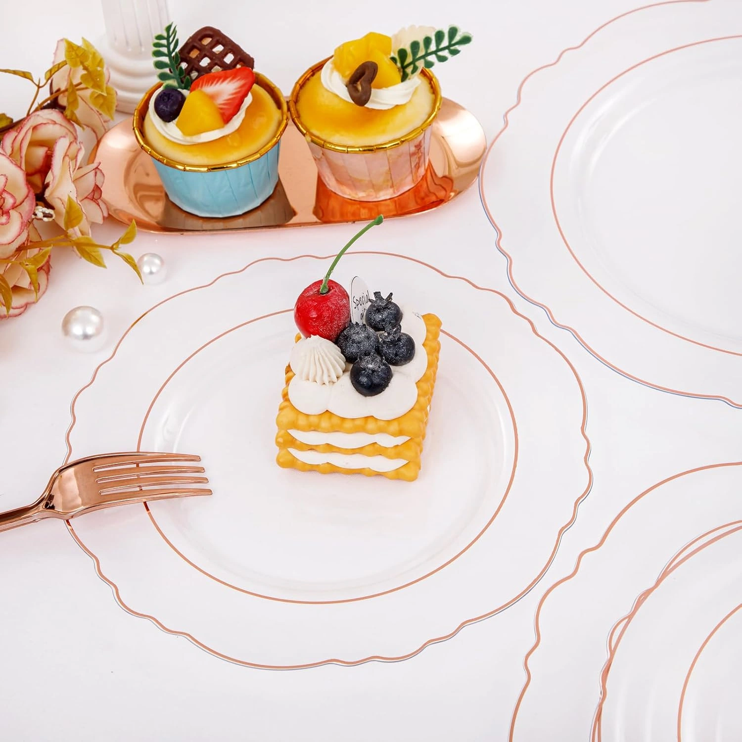 Clear Rose Gold Baroque Plastic Plates (100 Pieces) — view 15