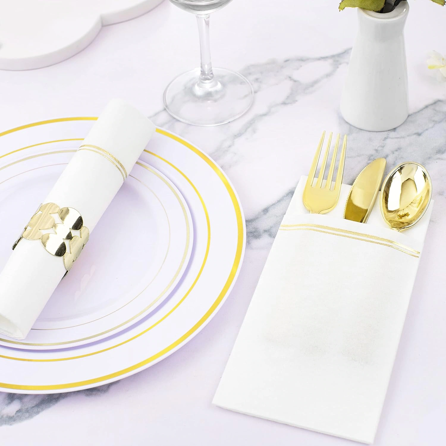 Gold Paper Napkins with Built-in Flatware Pocket — view 14
