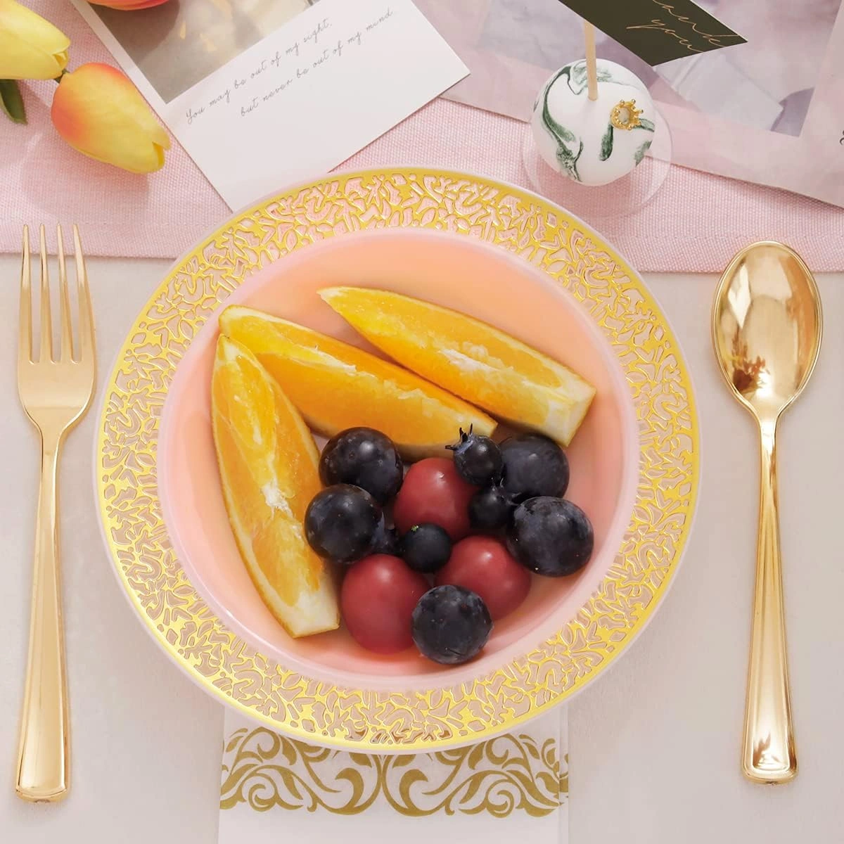 Pink Gold Plastic Soup Bowls 12 oz — view 9