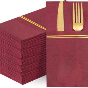 Burgundy Red Paper Napkins with Built-in Flatware Pocket — view 11