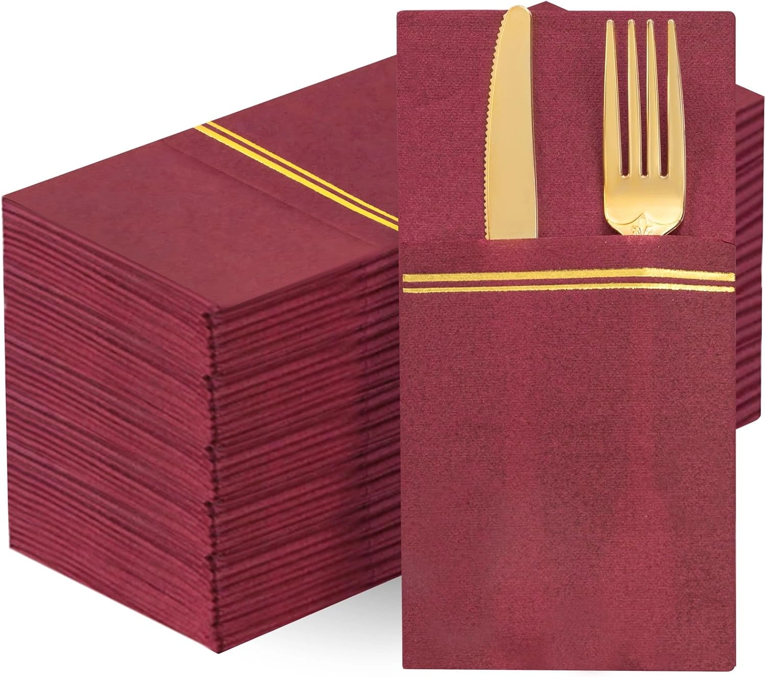 Burgundy Red Paper Napkins with Built-in Flatware Pocket — view 11