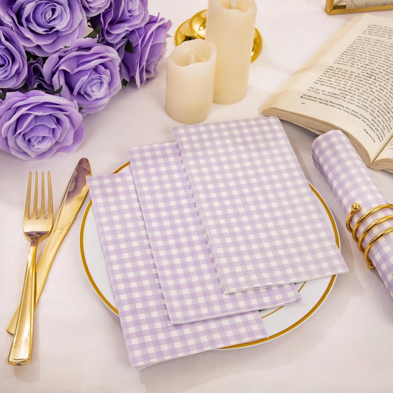 Purple Gingham Paper Napkins — view 15