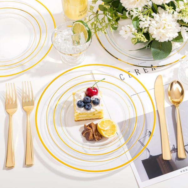 Clear Gold Deluxe Disposable Dinnerware Set — view 16