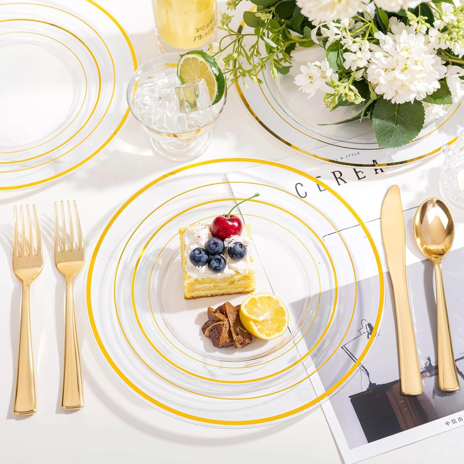 Clear Gold Deluxe Disposable Dinnerware Set — view 16