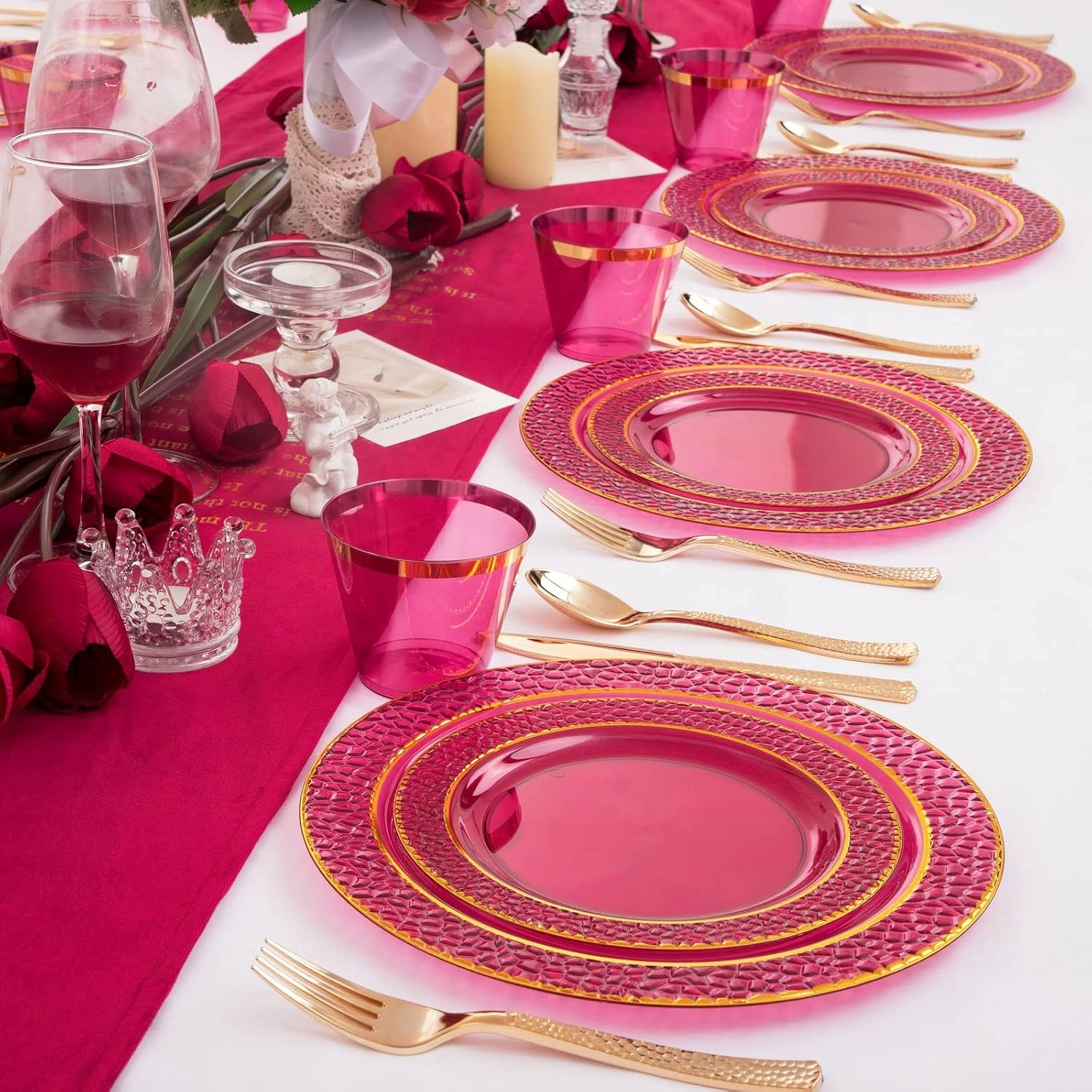 Red & Gold Clear Plates & Silverware Set (150 Pieces) — view 12