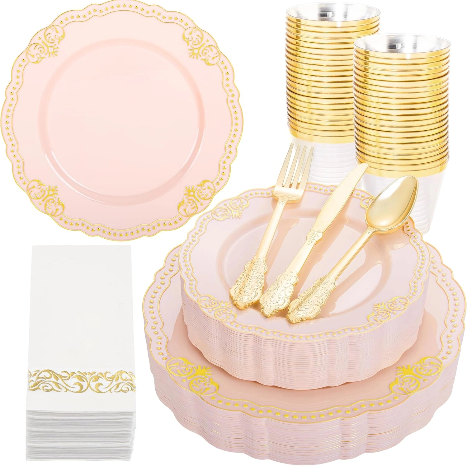 Fancy Pink & Gold Dinnerware Set — view 11