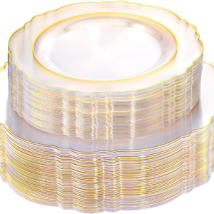 Clear Gold Baroque Plastic Plates (100 Pieces) — view 10