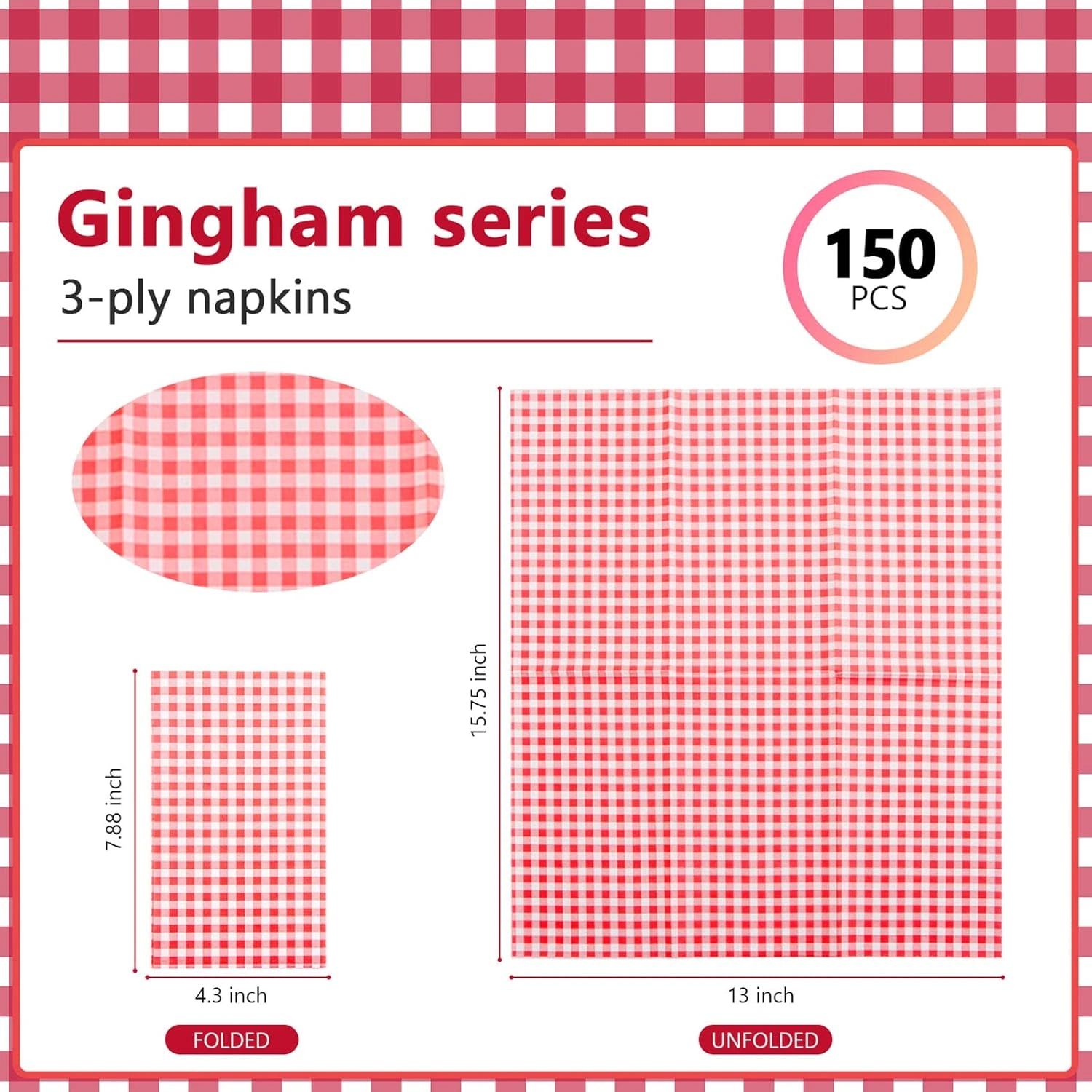 Red Gingham Paper Napkins — view 12