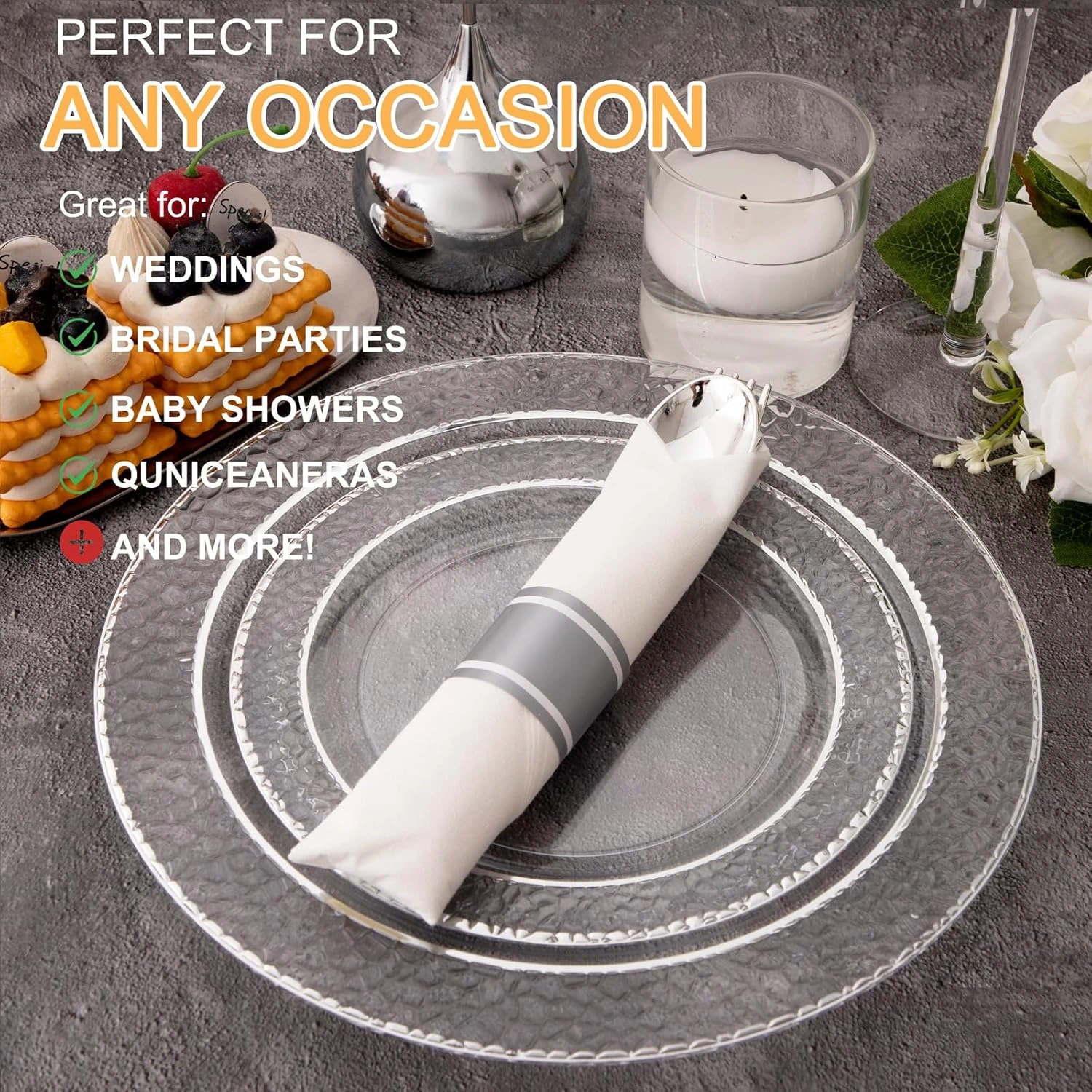 Silver Hammered Pre Rolled Plastic Silverware Sets — view 16
