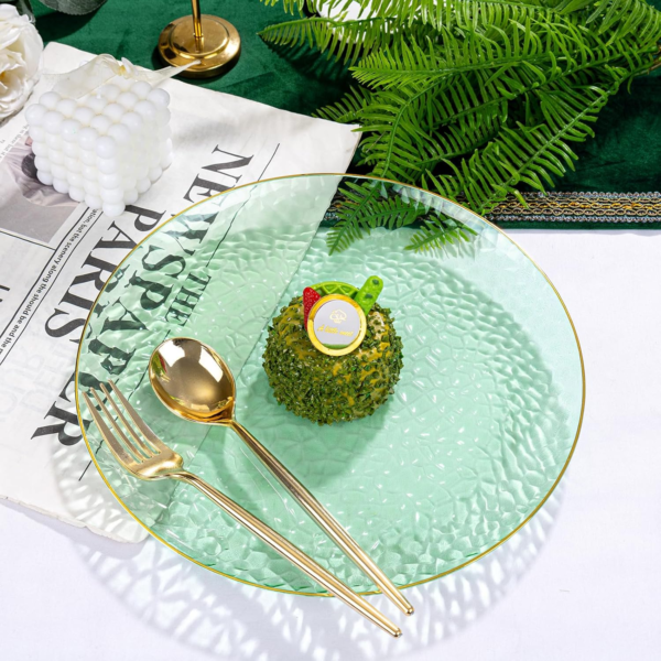 Clear Green Gold Plastic Plates,Disposable Plates With Rim,Heavy-duty Plates,Hammered Party Plates Include 30Clear Dessert-Platos,30Dinner-Platos for Wedding, Party — view 14