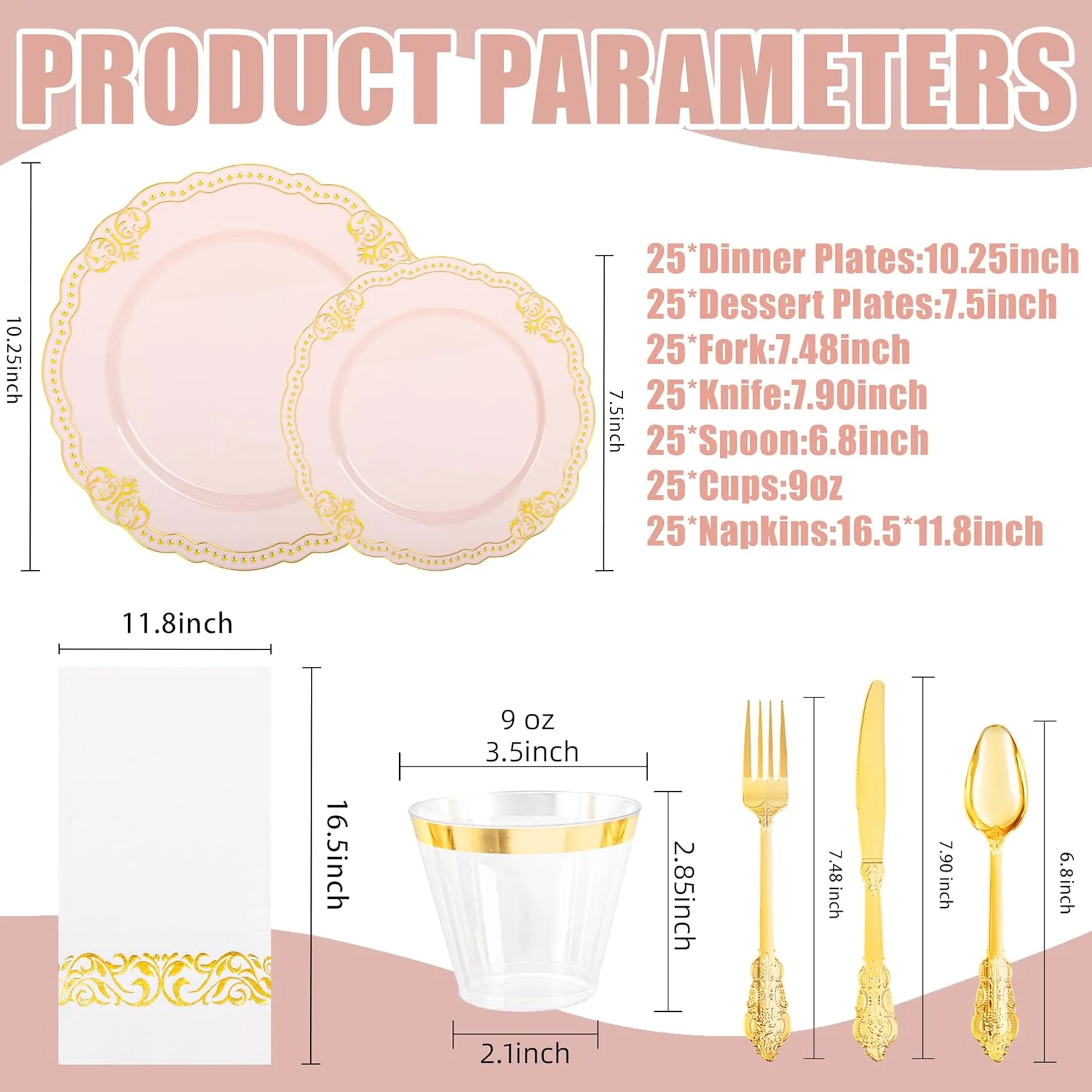 Fancy Pink & Gold Dinnerware Set — view 13