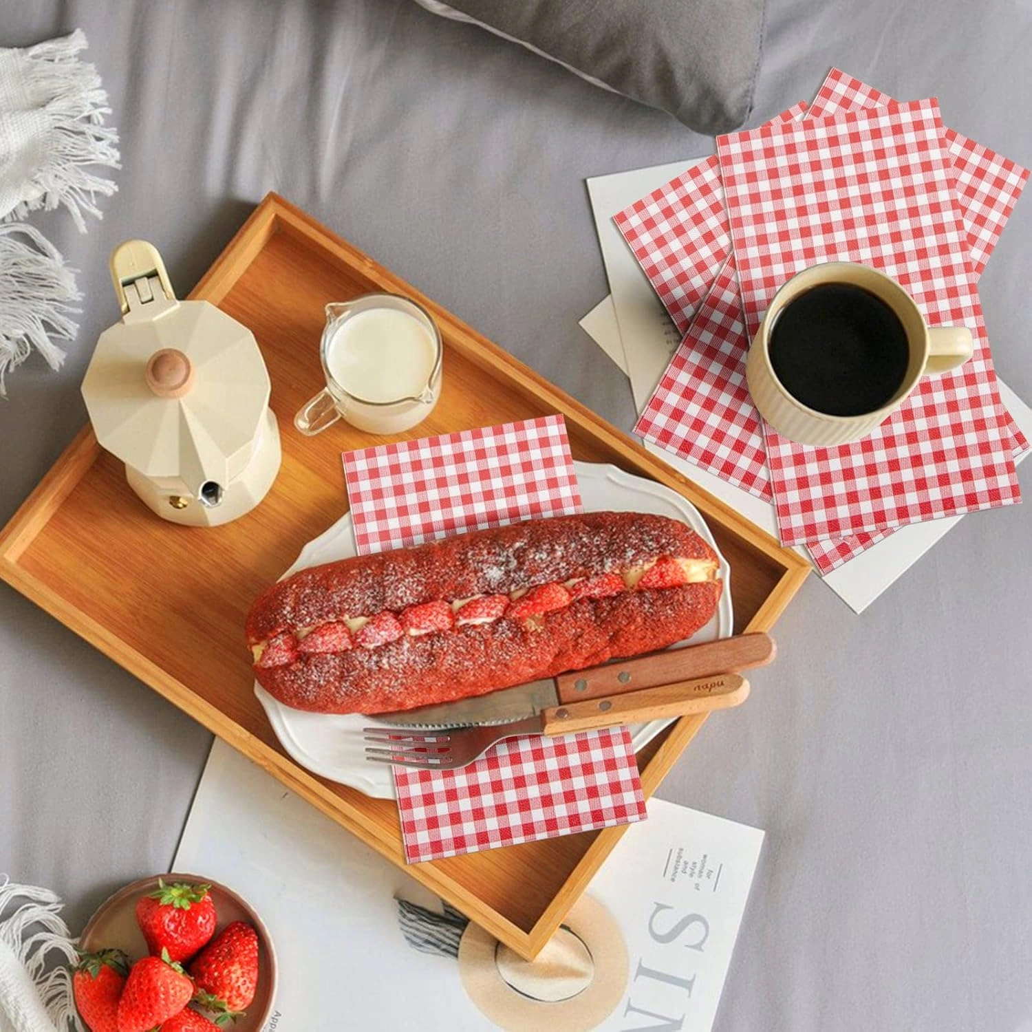Red Gingham Paper Napkins — view 15