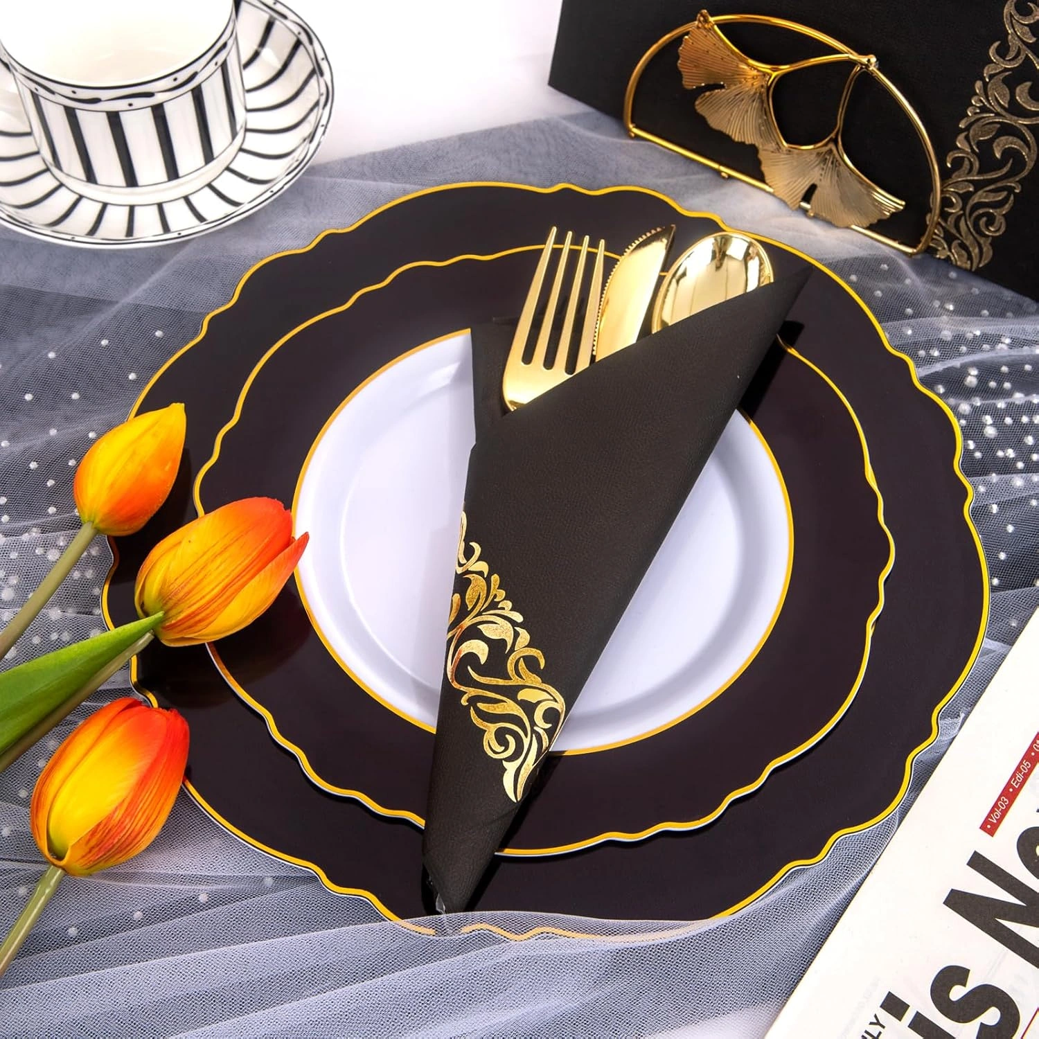 Black And Gold Napkins Disposable-3ply Paper Napkins Rim — view 15