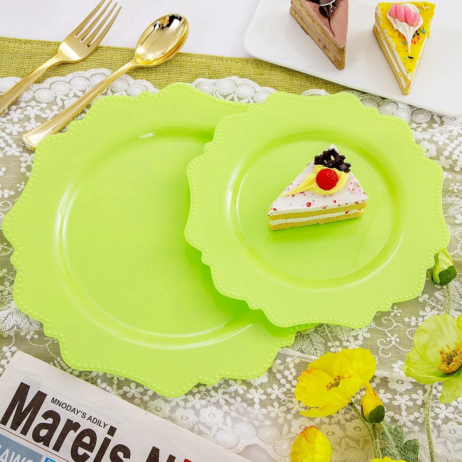 Light Green Disposable Plastic Plates-Heavy duty plate for party/wedding/anniversary 30 dinner plates and 30 dessert/salad plates — view 9