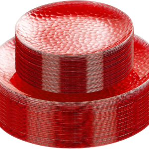 Clear Red Plastic Plates,Disposable Plates With Rim,Heavy-duty Plates,Hammered Party Plates Include 30Clear Dessert-Platos,30Dinner-Platos for Wedding, Party (60 Pieces) — view 11