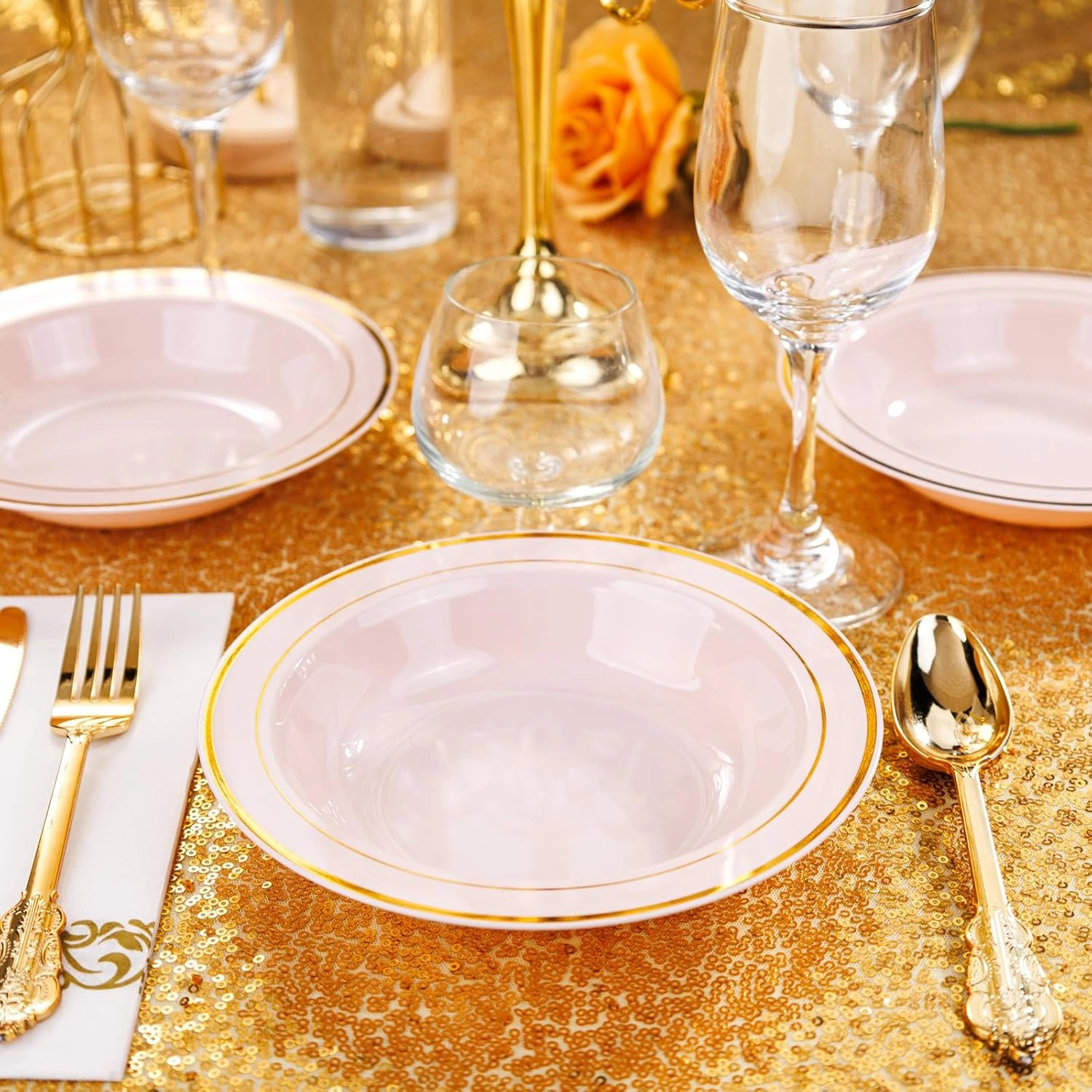 Pink Plastic Bowls with Gold Rim — view 15