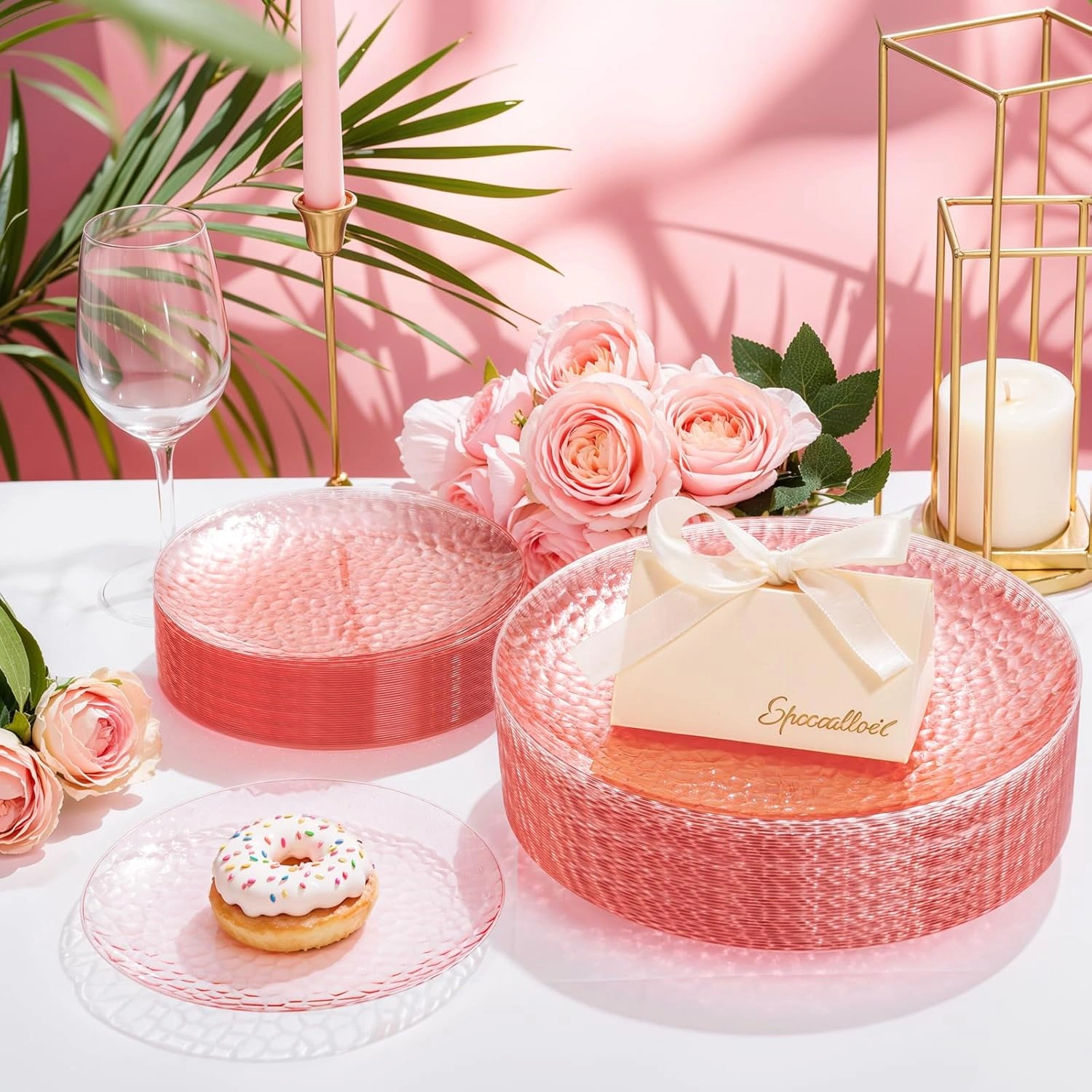 Clear Pink Plastic Plates,Disposable Plates With Rim,Heavy-duty Plates,Hammered Party Plates Include 30Clear Dessert-Platos,30Dinner-Platos for Wedding, Party (100 Pieces) — view 14