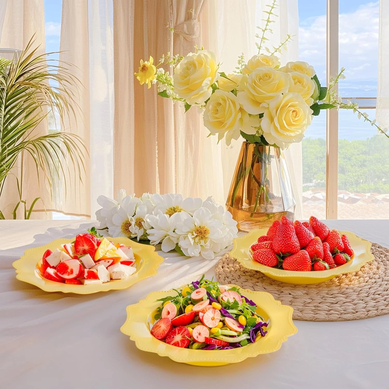 Light Yellow Plastic Party Bowls () 12 Oz Disposable Soup/Salad Bowl — view 12