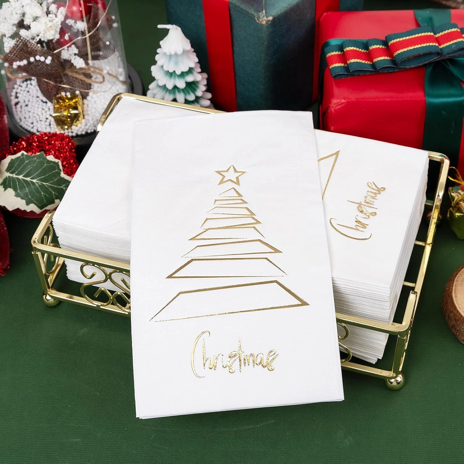 Gold Christmas Tree Print Napkins (100 Pieces) — view 13