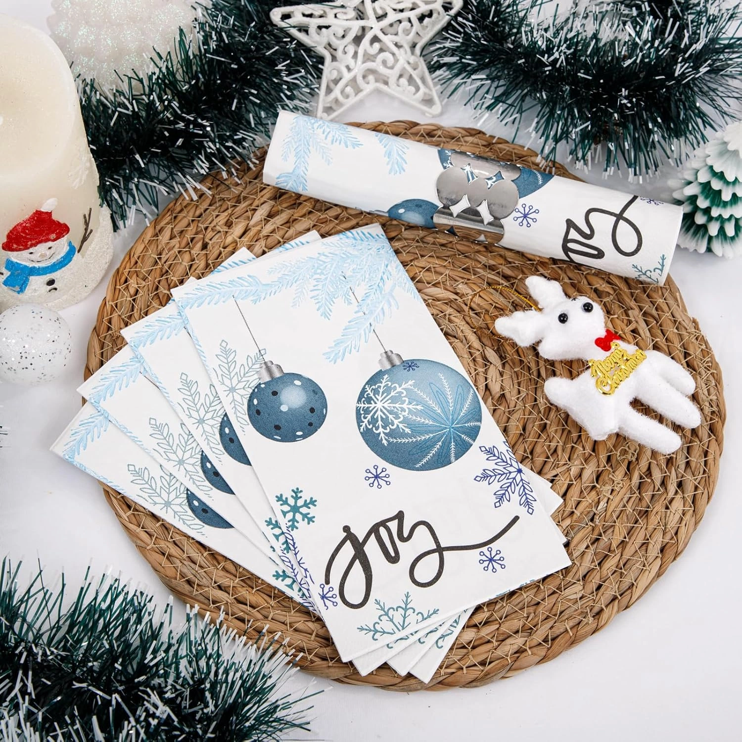 Blue X'mas Balls 100-Count 3-Ply disposable Napkins (100 Pieces) — view 14