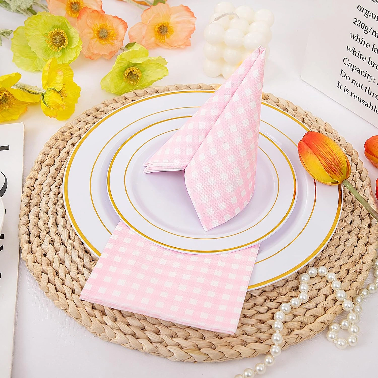 Pink Gingham Paper Napkins — view 10