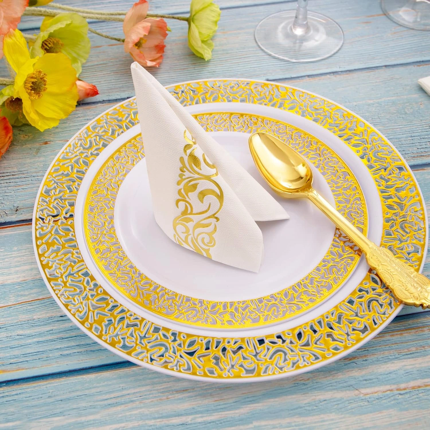 White And Gold Napkins Disposable-3ply Paper Napkins Rim — view 14