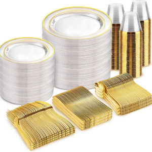 Clear Gold Deluxe Disposable Dinnerware Set — view 11