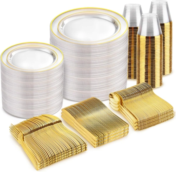 Clear Gold Deluxe Disposable Dinnerware Set — view 11