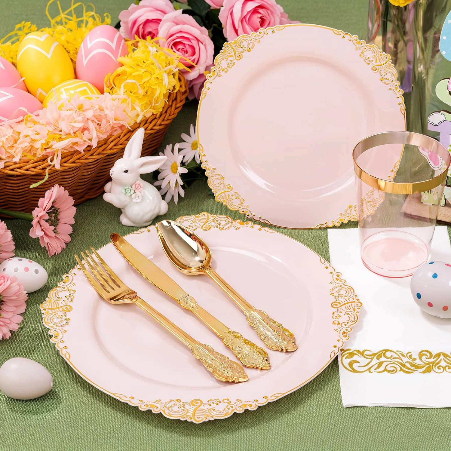Pink & Gold Dinnerware Set for 50 Guests — view 15