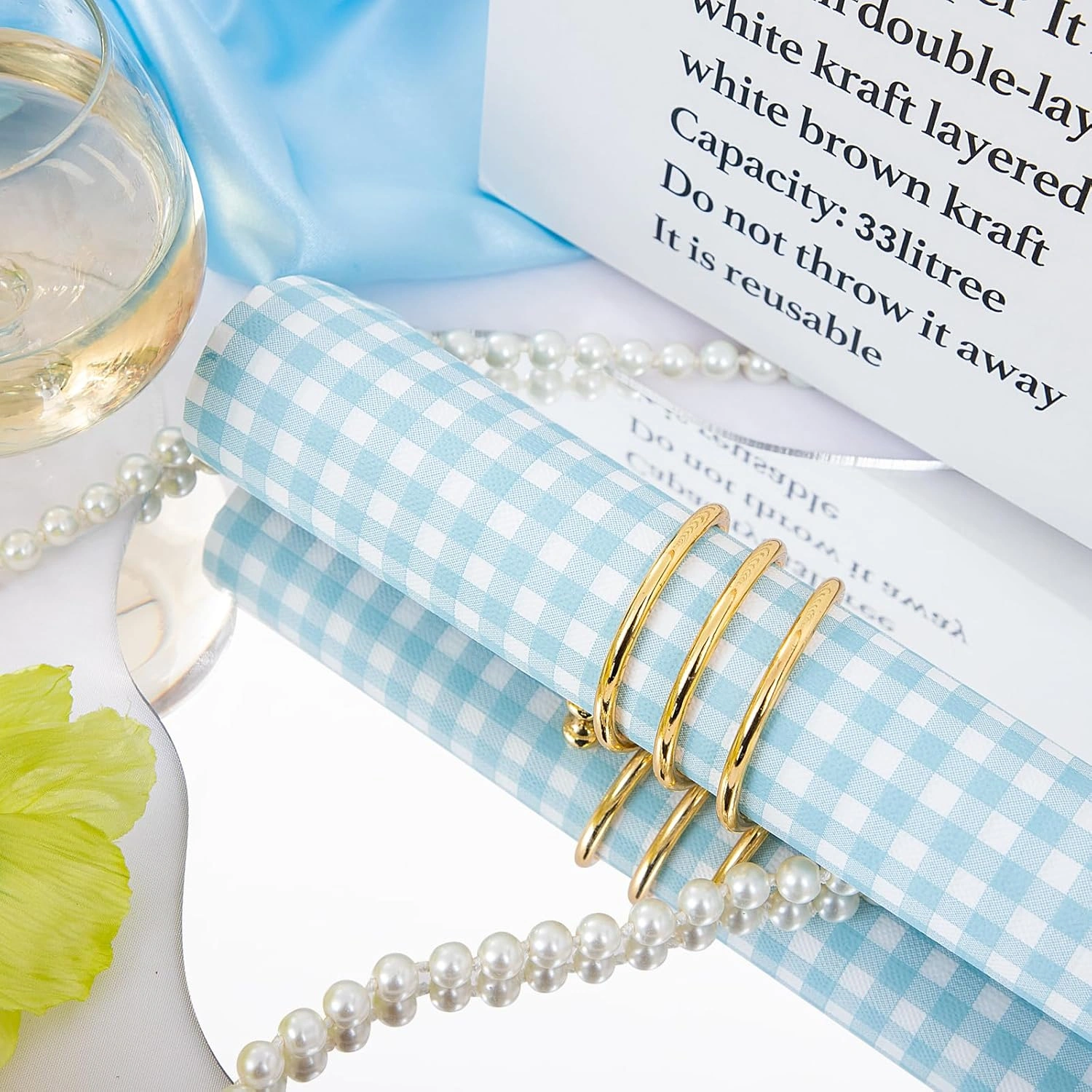 Baby Blue Gingham Paper Napkins — view 12